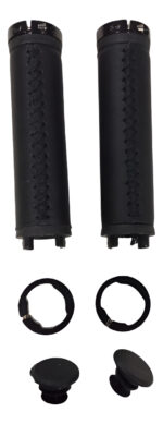 Par De Puños De Bici Simil Cuero Negro Con Bloqueo. 125 Mm