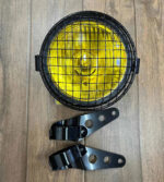 Farol Delantero Moto Amarillo C/protector Y Sop. Café Racer - Imagen 2